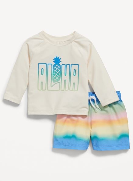 Graphic Rashguard Swim Top and Trunks for Baby